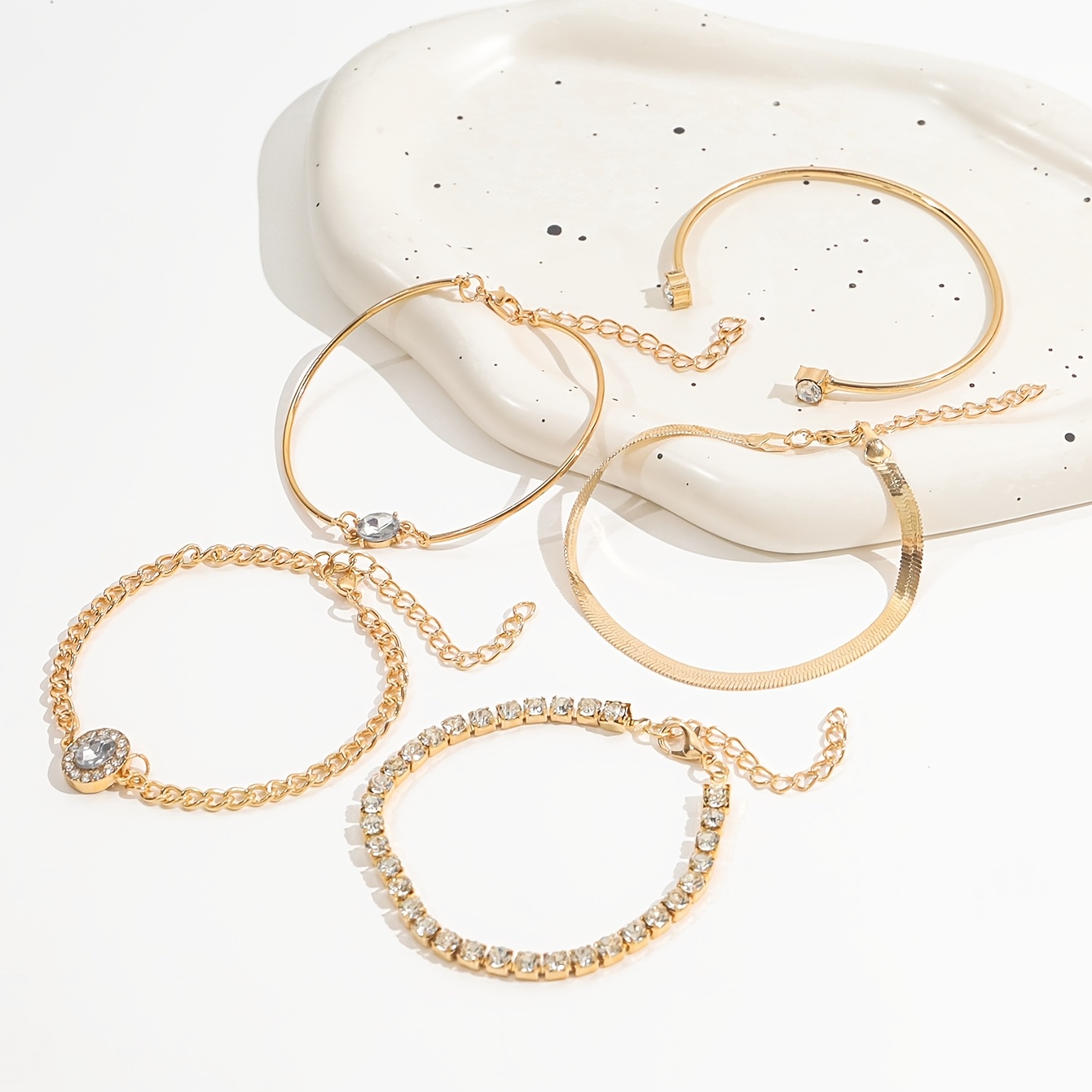 5pcs Rhinestone Claw Chain Bracelet Bangle Set for Women